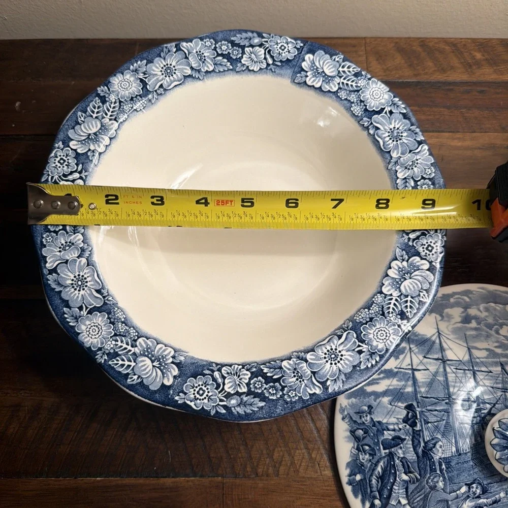 Liberty Blue Staffordshire China Serving Vegetable Bowl Lid Boston Tea Party